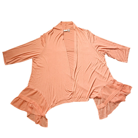 LOGO Lori Goldstein 3X Cardigan Orange Sheer Hem Asymmetrical Drape Lagenlook - Picture 7 of 16